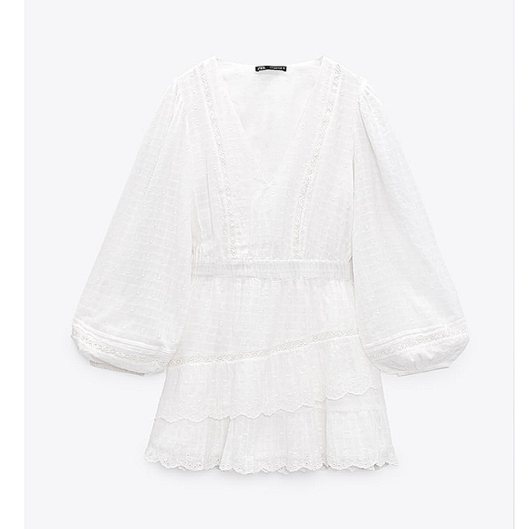 Zara * embroidered lace insert dress white flowy boho - Picture 10 of 11